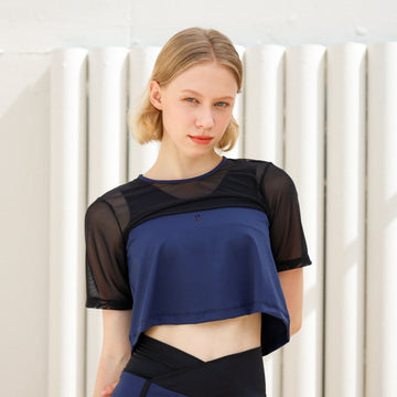 Essential Two-Tone Cropped Tee - NAVY