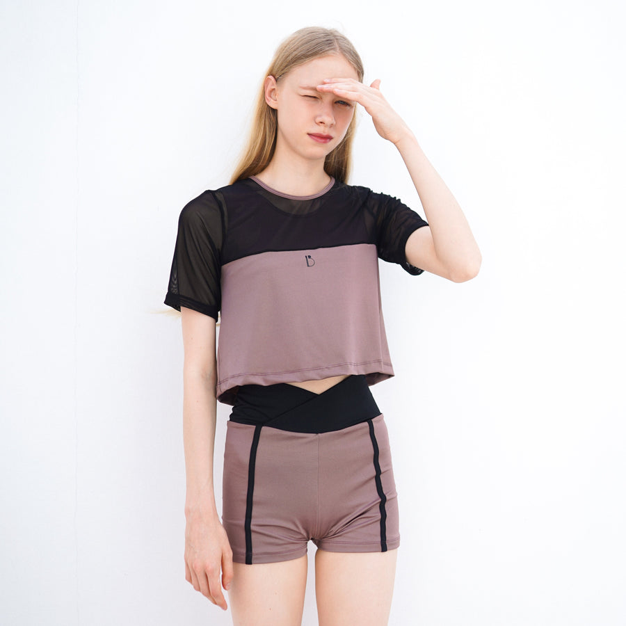 Essential Two-Tone Cropped Tee - MAUVE